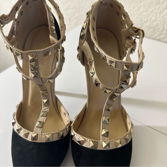 Wild Diva ADORA-64 Sexy Studded Stilletto Heels Black and Tan‎ Size 7 - Picture 13 of 14